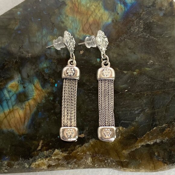 Signed Greek Pipis Sterling Silver 925 Foxtail Chain Dangle Drop Earrings - Picture 11 of 16